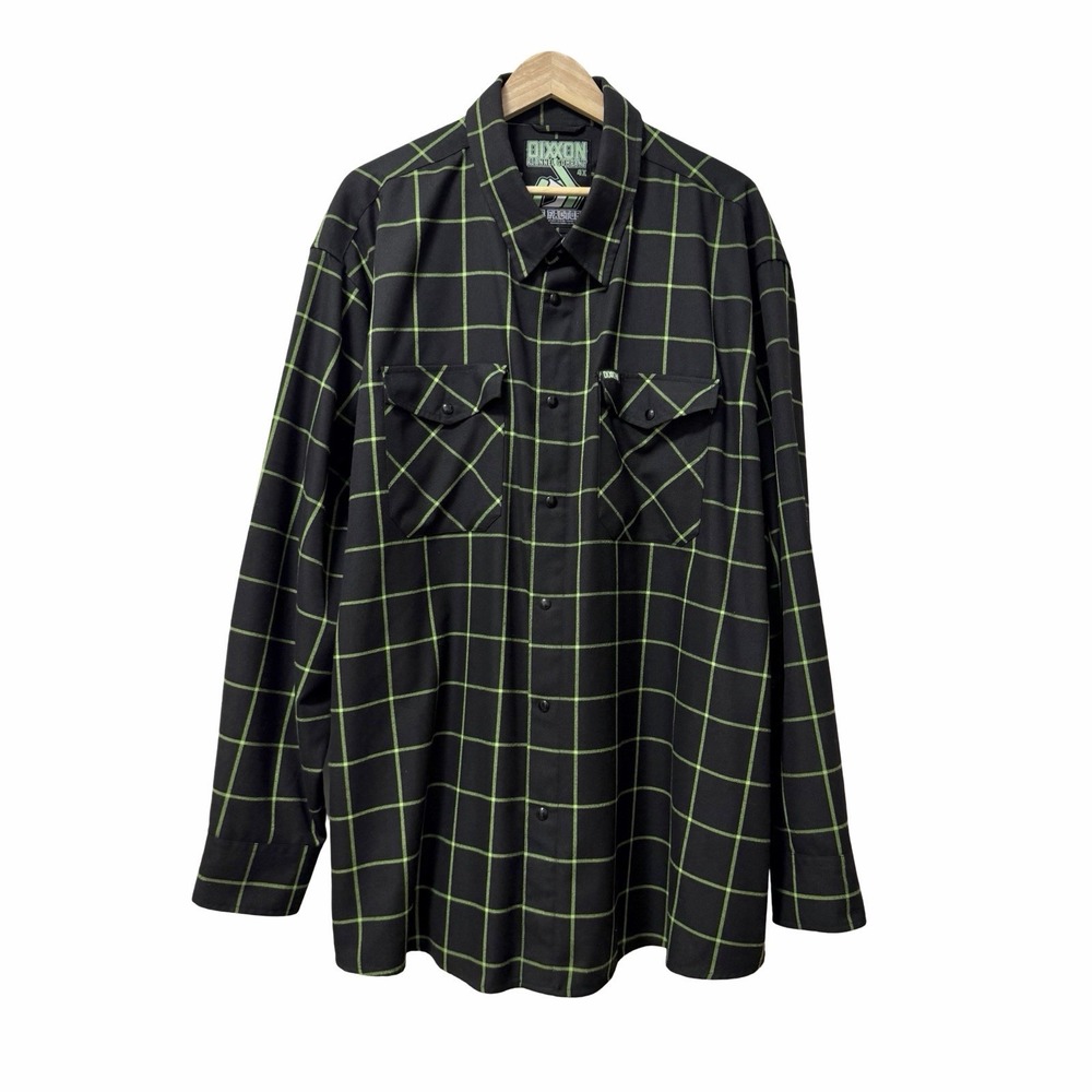 Dixxon Mens The Factory Flannel Button Up Shirt Size 4X Black Green Windowpane